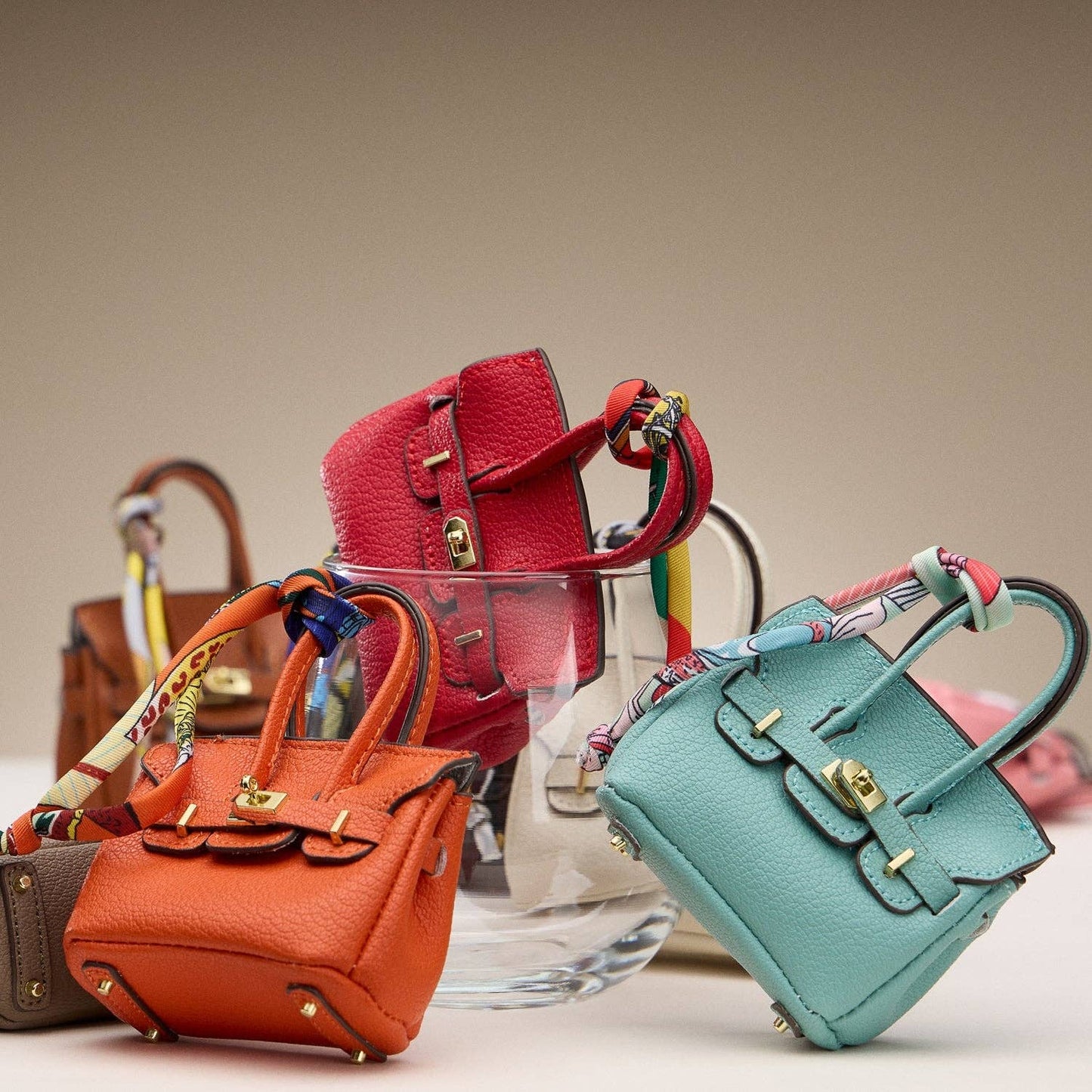 Mini Faux Leather Bag Charm with Scarf Detail