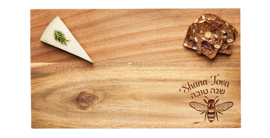 14 x 8" Acacia Modern Rectangle Board | Shana Tova with Honeybee