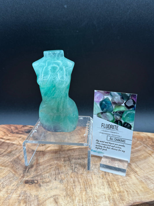 4.1" Fluorite Women Goddess Lady Body Carving L156
