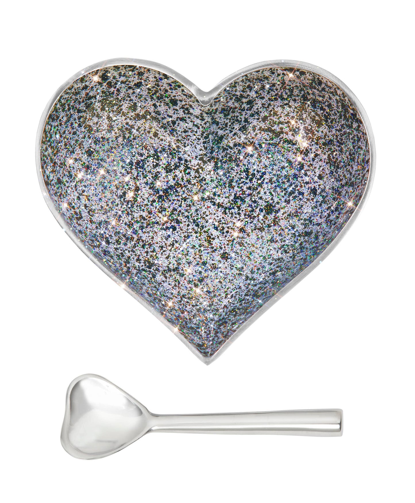 Happy Sparkly Black & White Heart with Heart Spoon