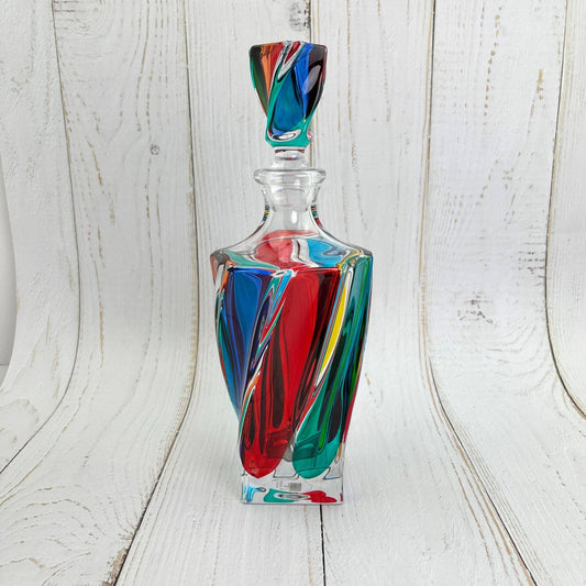 Italian Crystal Decanter, Hand-Painted, Made in Italy