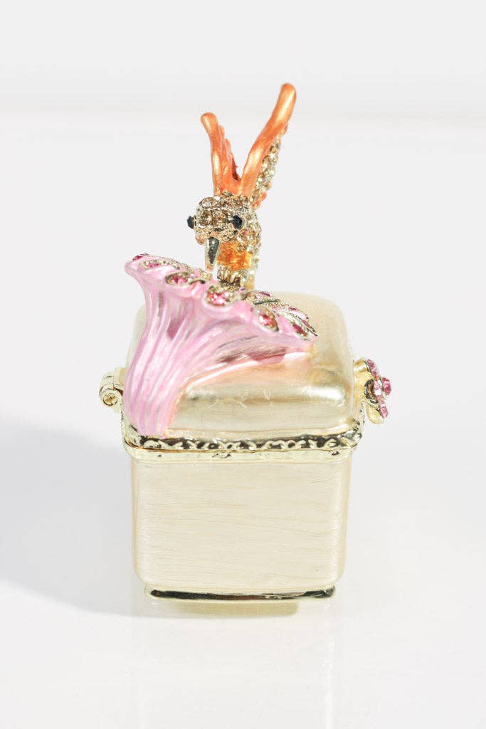 Mini Gold Enamel Ring Box with Hummingbird and Flower