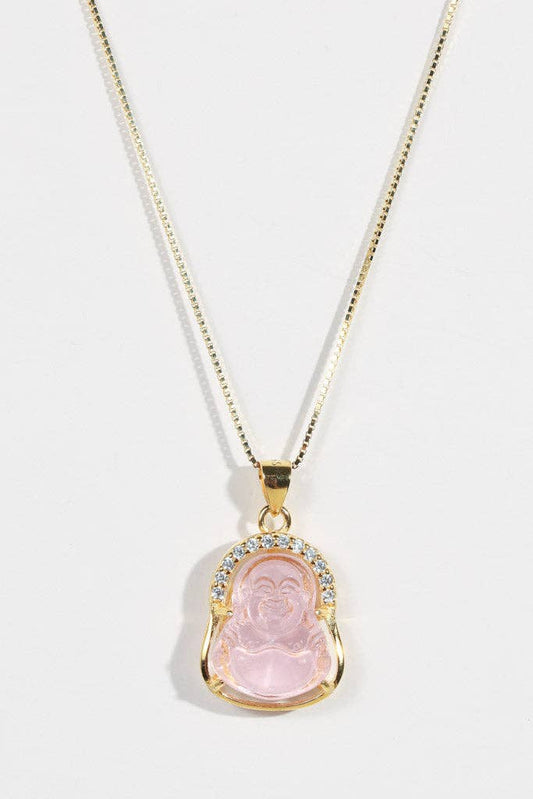 Mini Buddah Charm Necklace - Rose or Clear Quartz