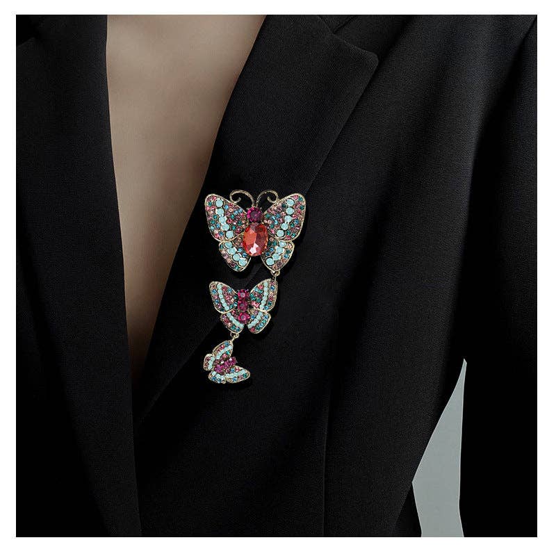 Three Butterflies Crystal Alloy Brooch