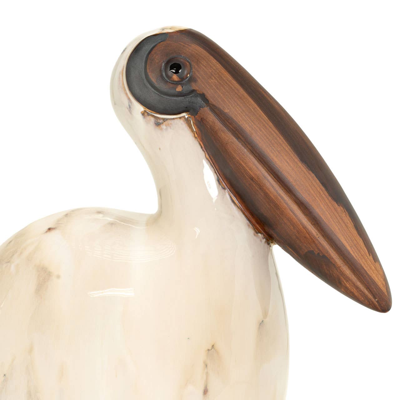 Tall Beige and Brown Ceramic Pelican Bird Sculpture, 15.5"h