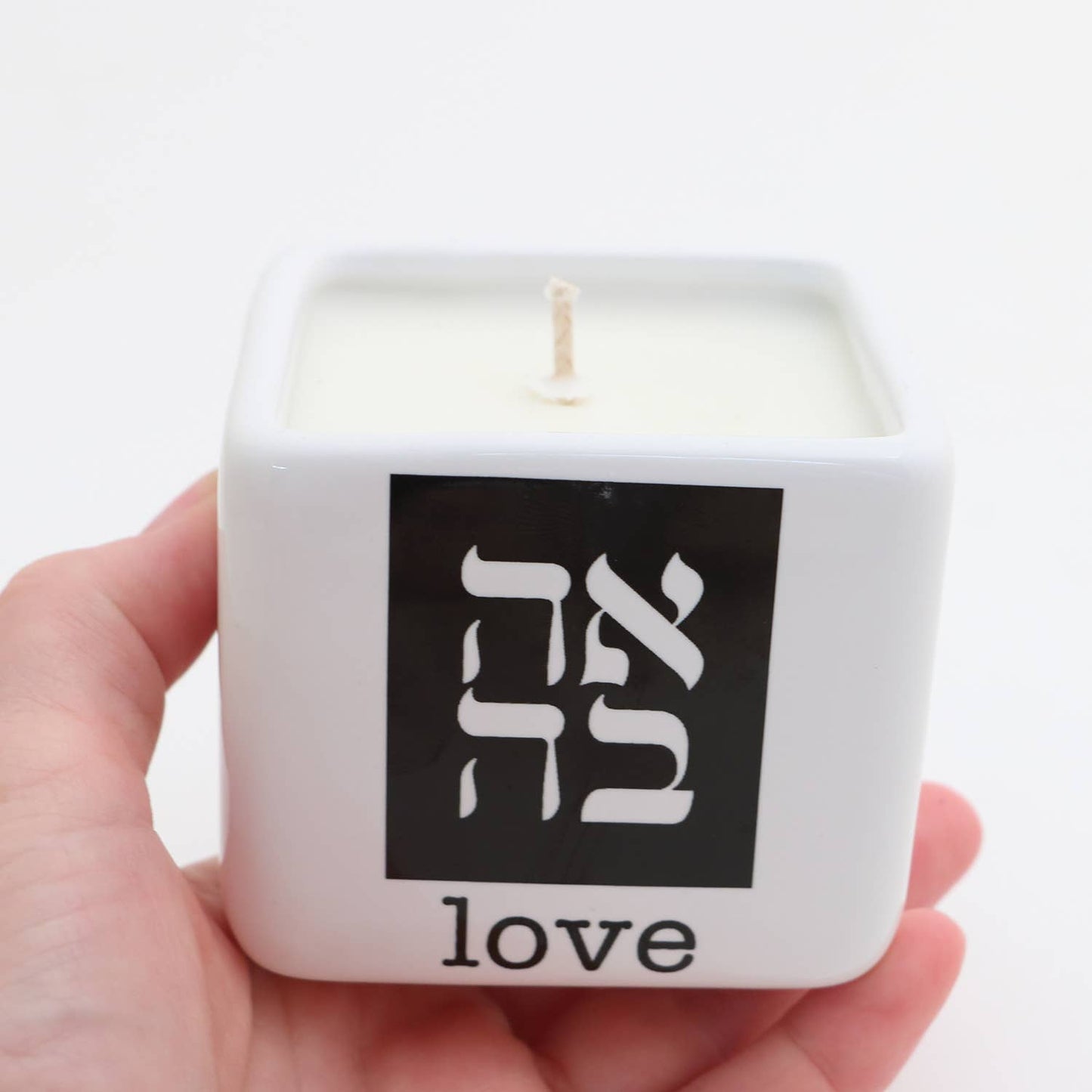 Hand poured 8 oz. soy unscented candle, Ahava Love in Hebrew