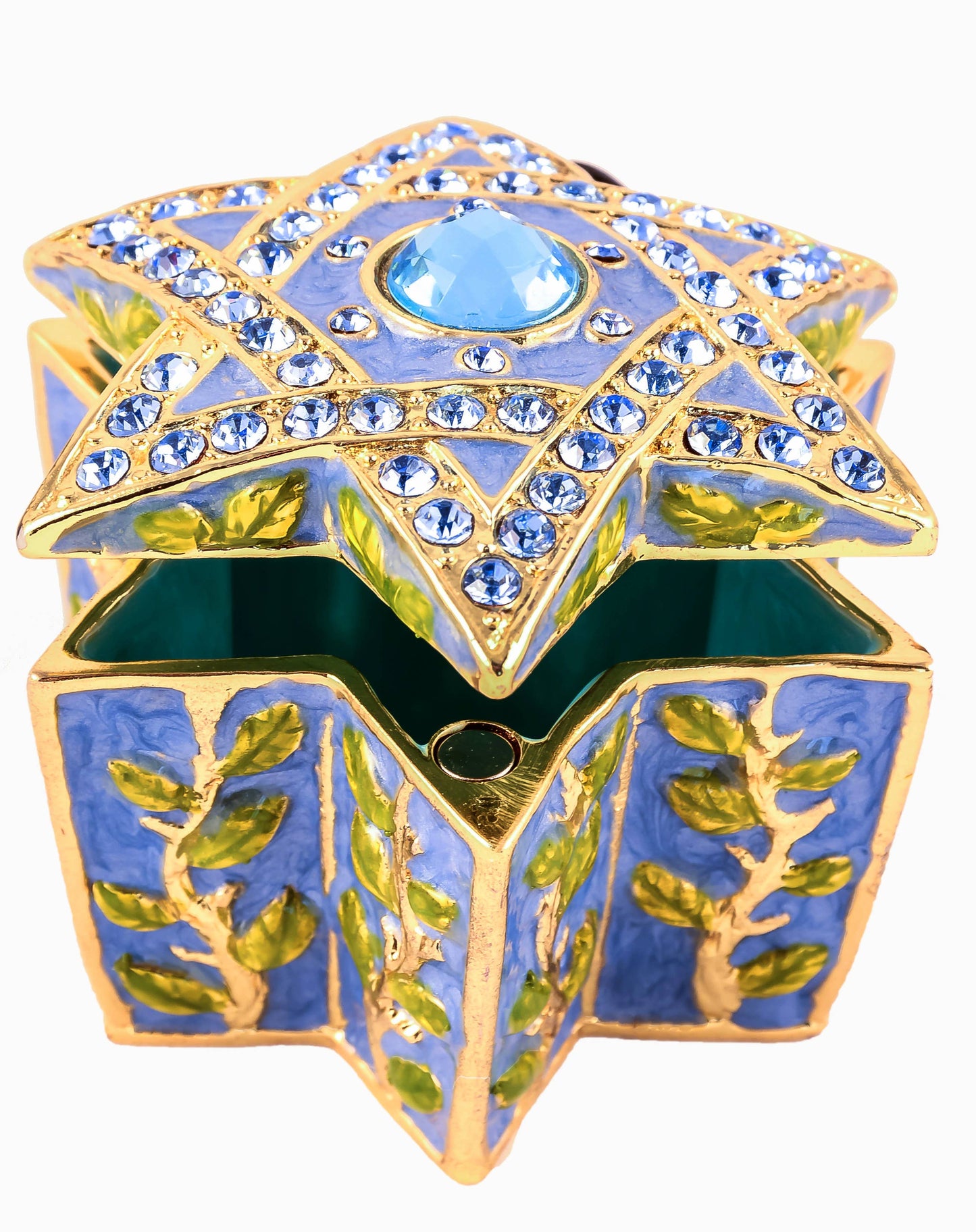 Star of David Trinket Box. Hand Painted Enamel & Swarovski