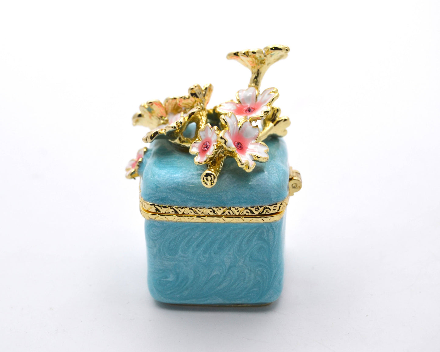 Jeweled Floral Trinket Box. Hand Set Austrian Crystals