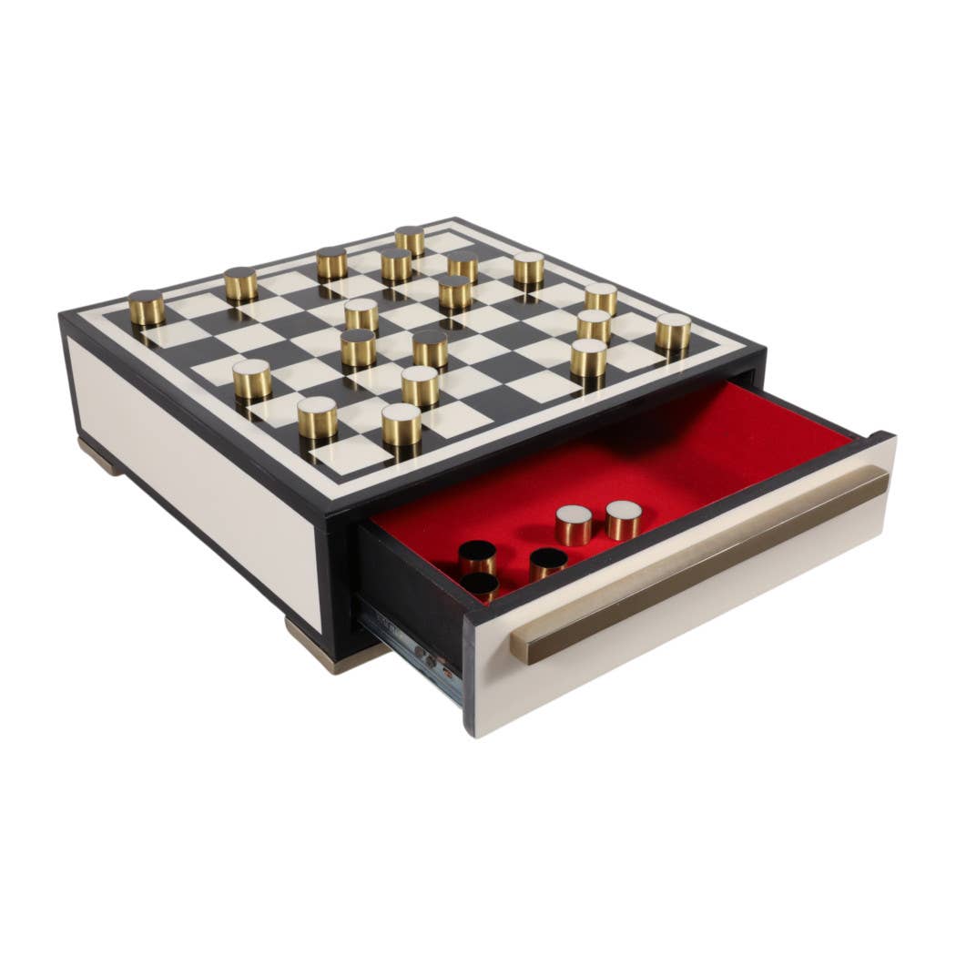 Game Set - Black/Ivory Resin Checkers with Drawer, 15 in.