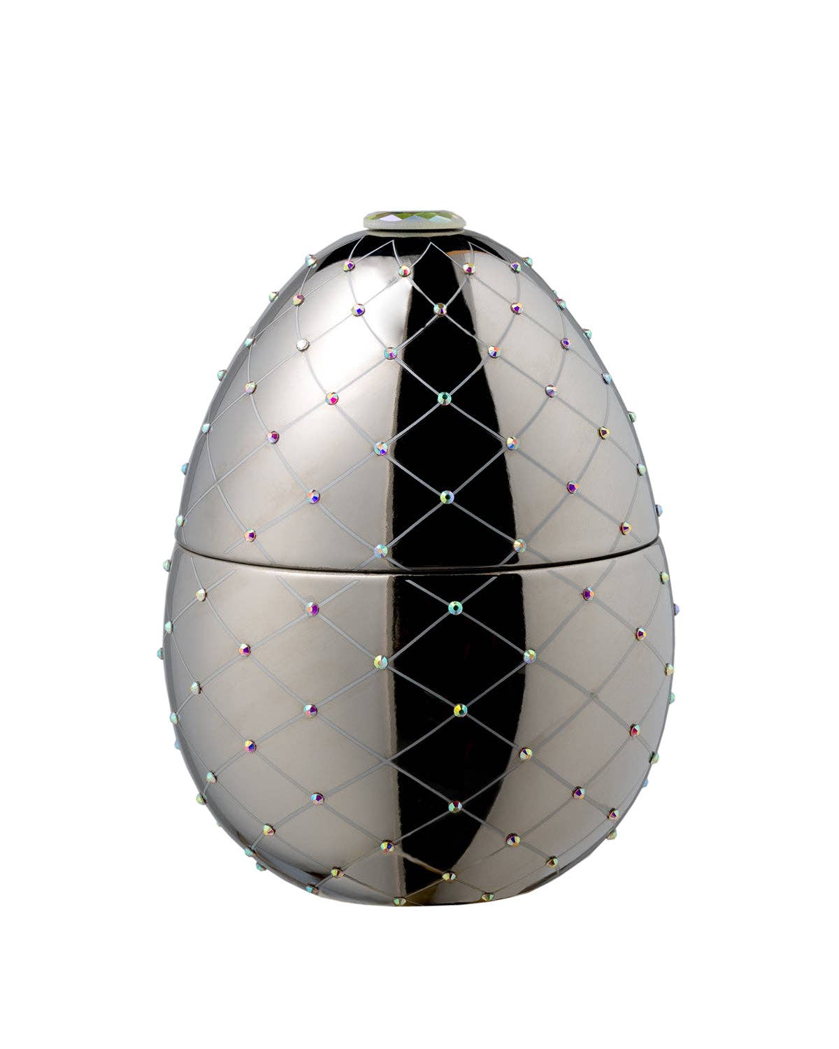 Candle in Ceramic Egg BOIS DE ROUSSIE RED SILVER STRIPE 450gr 6.5 diam. x 7.48 in