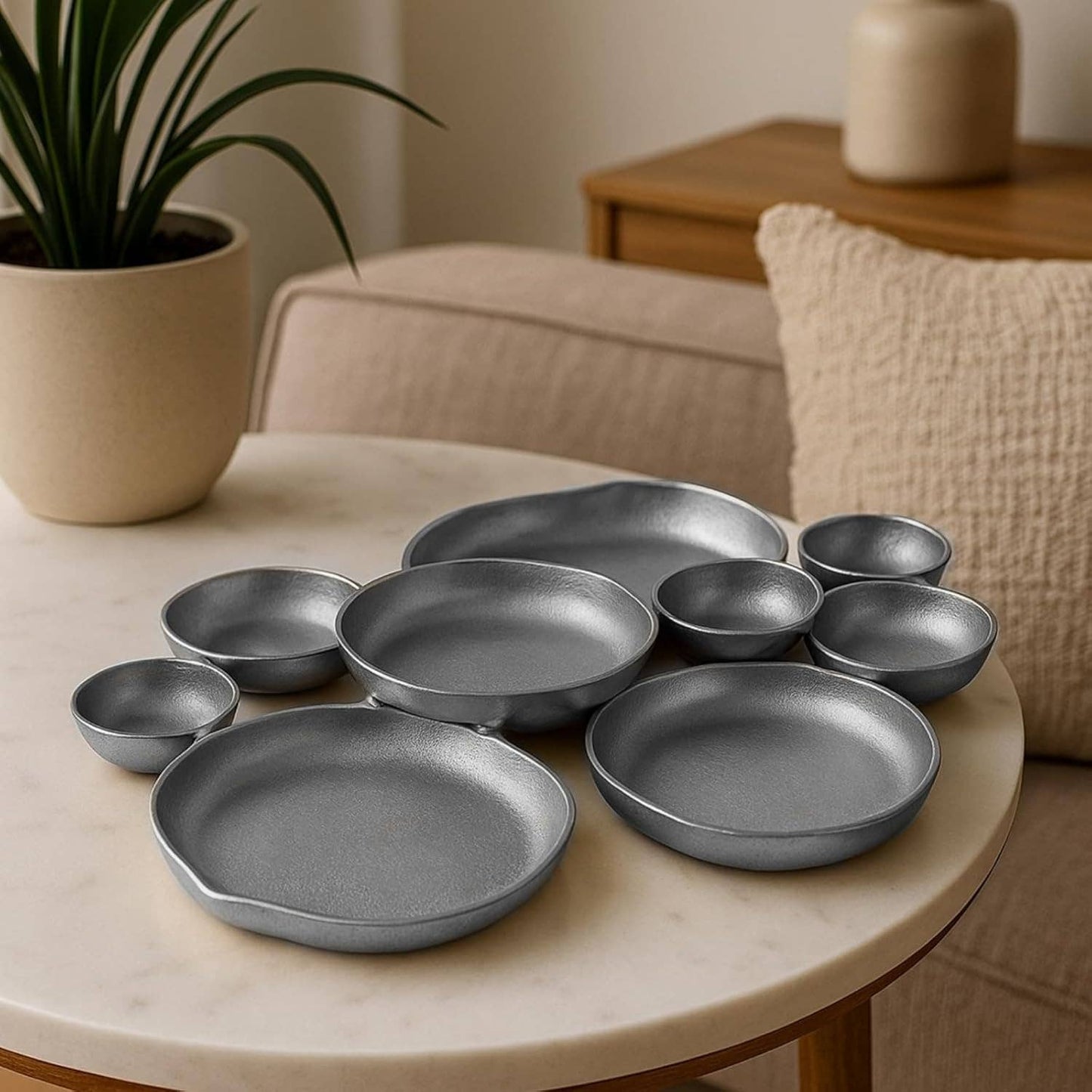 Cluster Decorative Bowls, Bright Silver Brass - Decoration