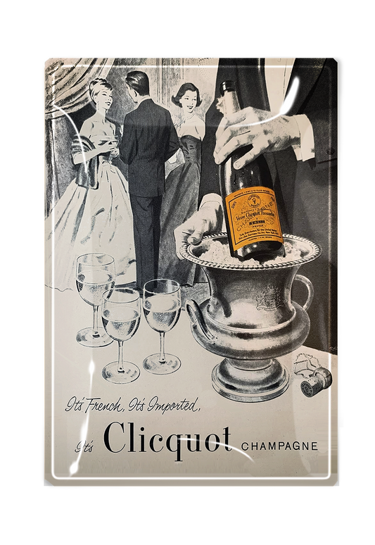 It's Clicquot Champagne Decoupage Glass Tray 3.5” x 5.5”