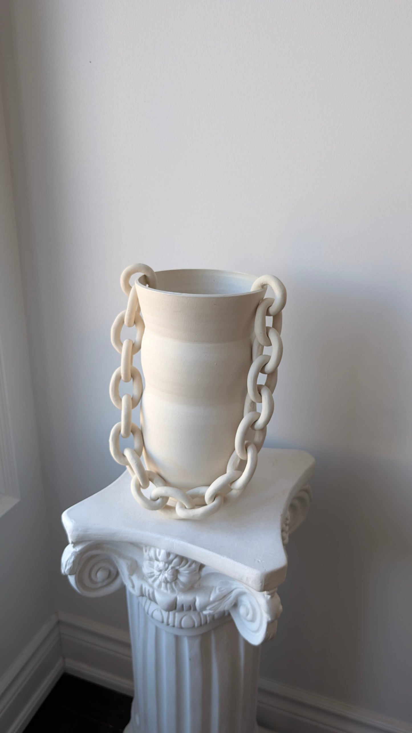 Handmade Ceramic vase with chain accent|decor vase (one of a kind)