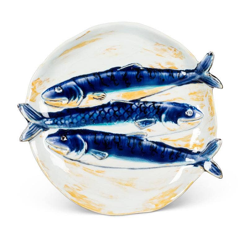 Round Triple Fish Plate-Blue & Yellow-7"D