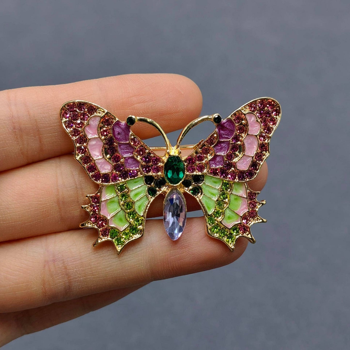 Vintage Rhinestone Enamel Butterfly Brooch