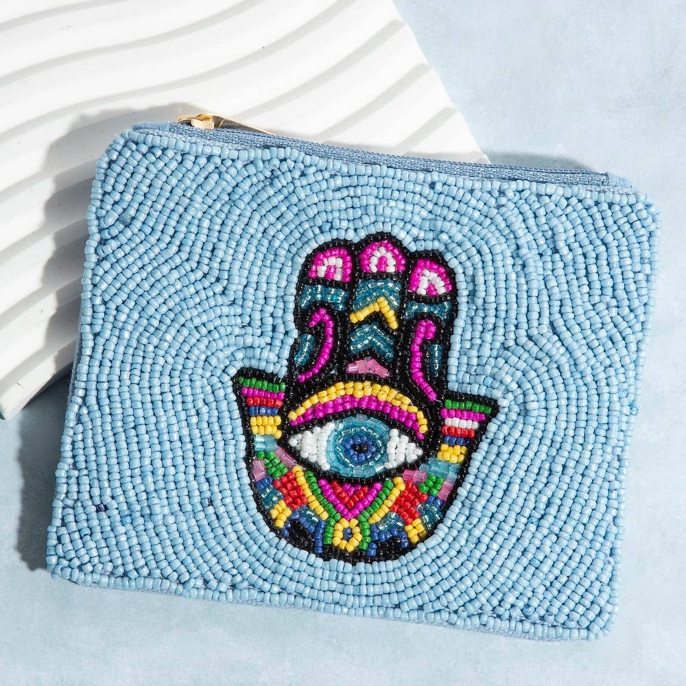 Beaded Hamsa Hand Eye Coin Purse