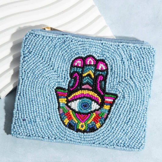 Beaded Hamsa Hand Eye Coin Purse