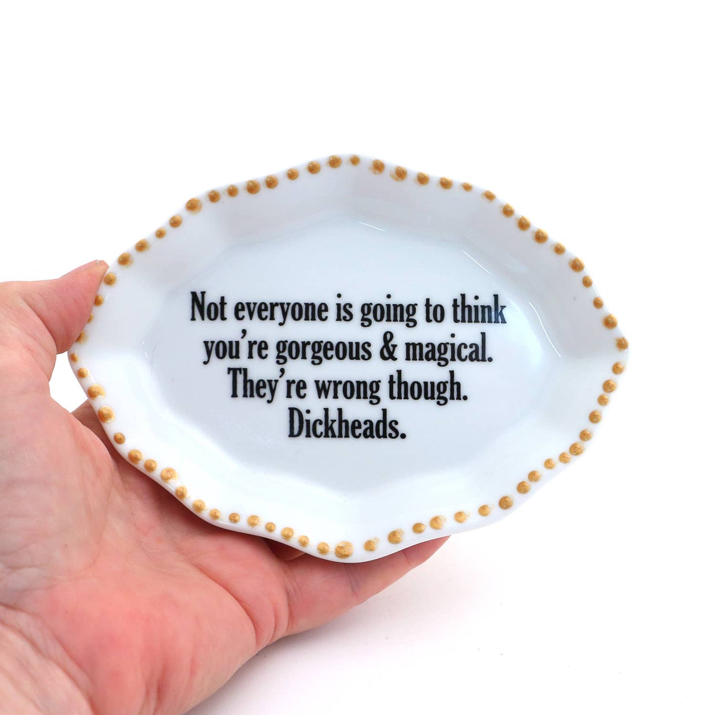 Porcelain oval tray with gold rim, Gorgeous and Magical