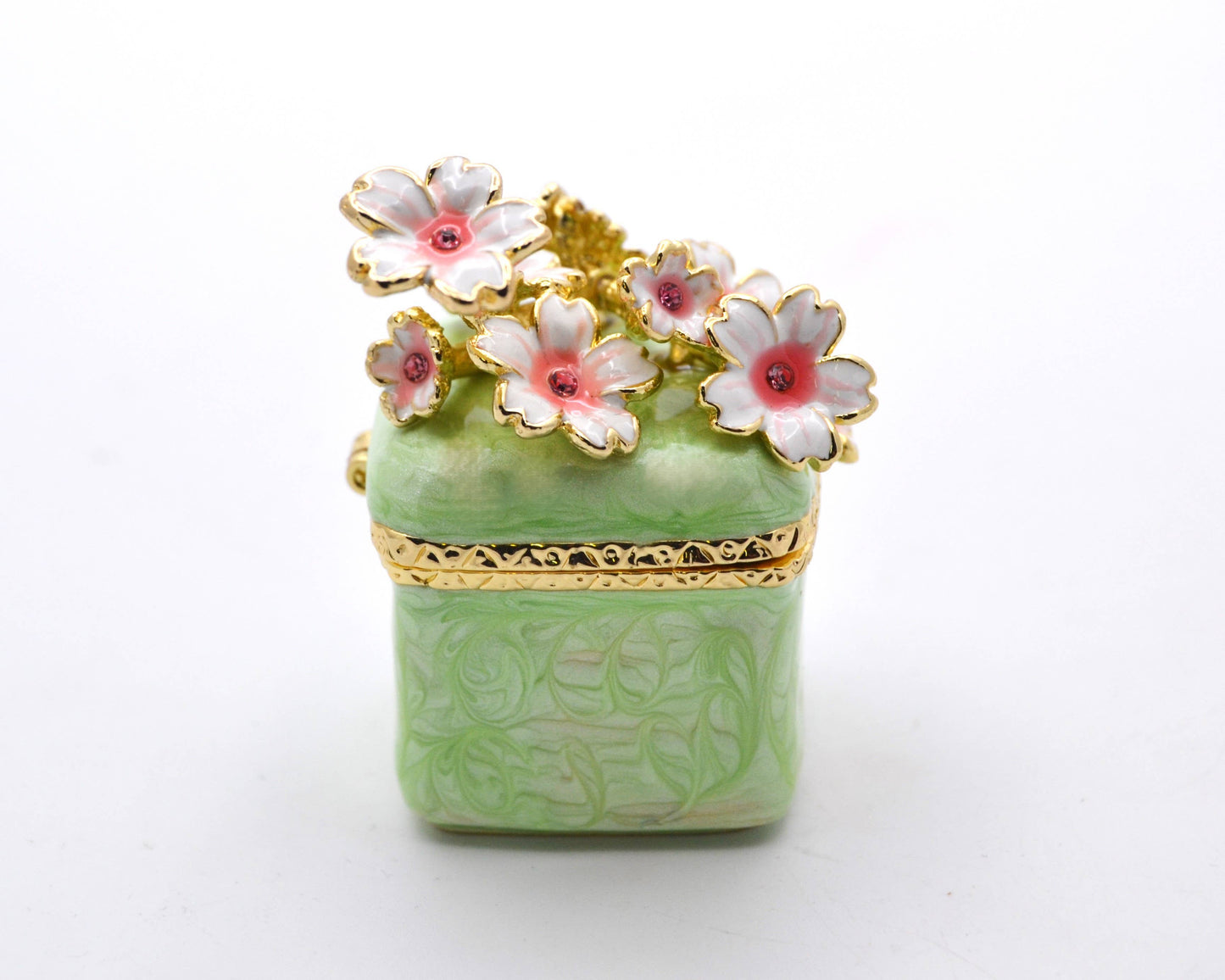 Jeweled Floral Trinket Box. Hand Set Austrian Crystals