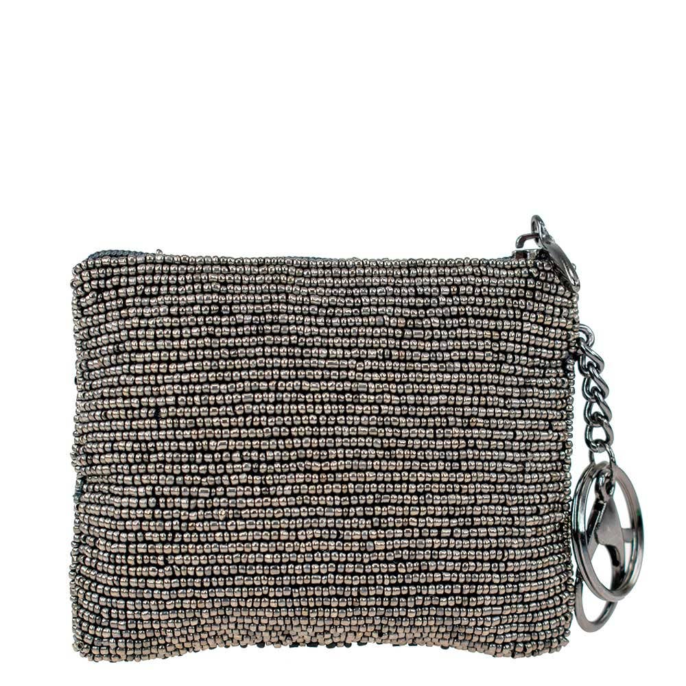 Pink Champagne Beaded Champagne Glass Coin Purse/Key Fob