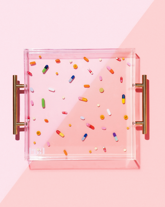 Classic Pill Acrylic Tray With Gold Handles