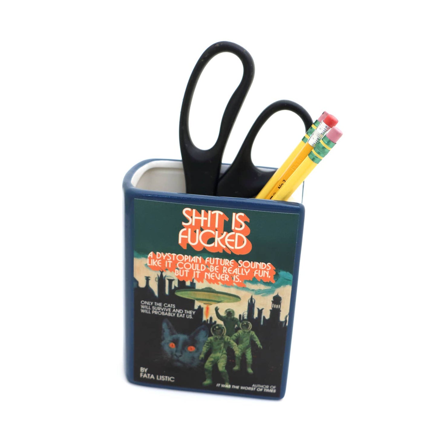 Shit is Fucked Book vase, Book pencil holder, decoupaged, vase