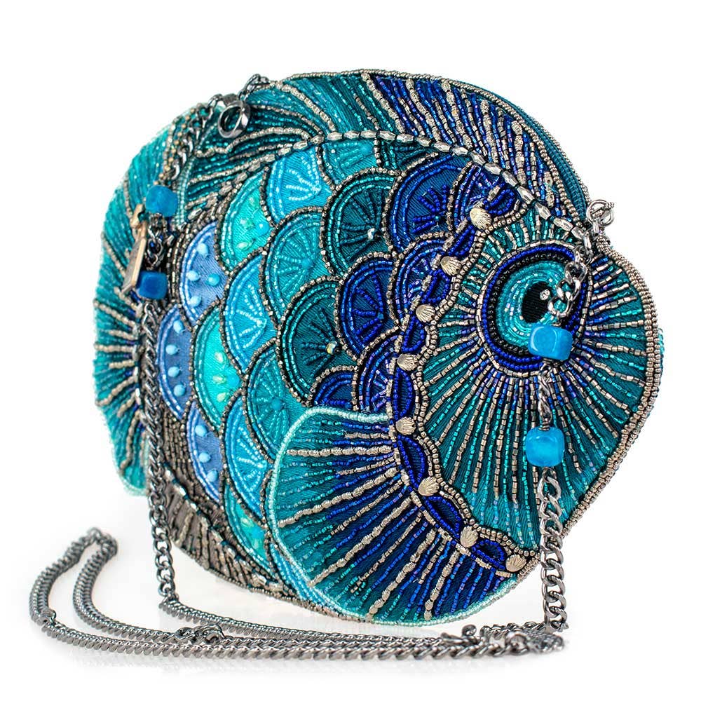 Gone Fishing Beaded Fish Multi Color Crossbody Handbag