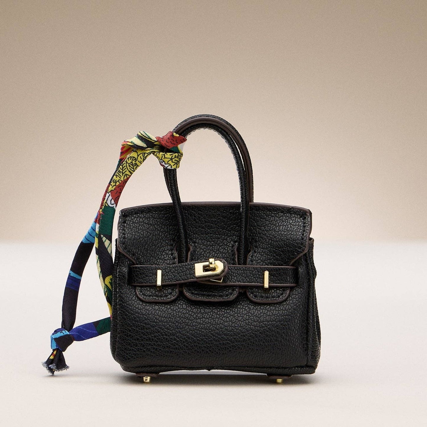 Mini Faux Leather Bag Charm with Scarf Detail