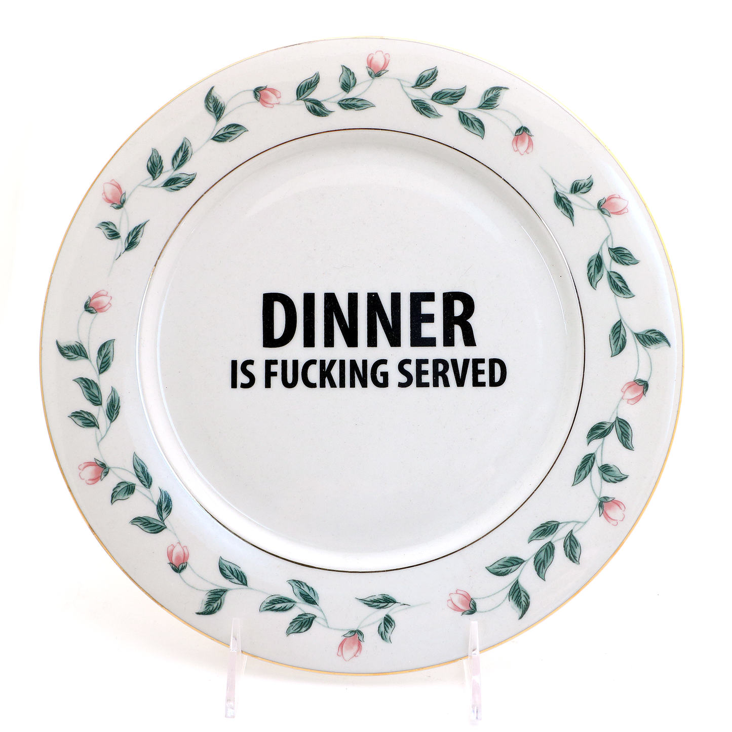 Dinner is F'n Served upcycled vintage plate- mature language