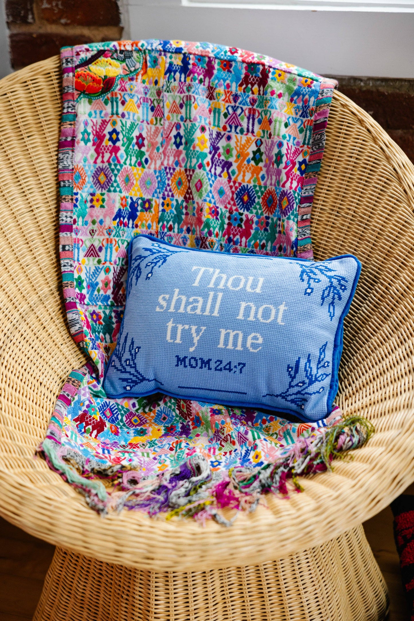 Thou Shall Not Try Me Needlepoint Pillow