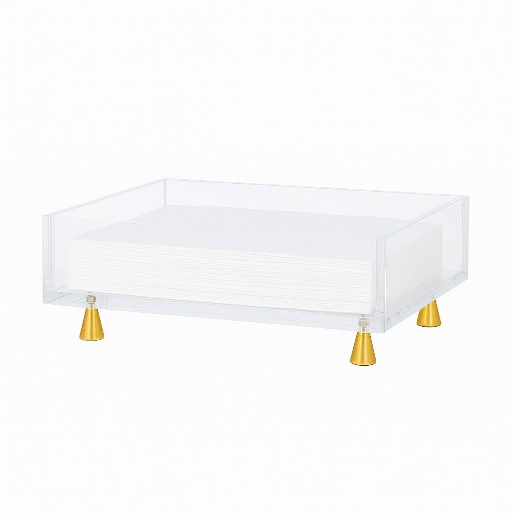 Footed Napkin Holder, Gold - Guest Towel