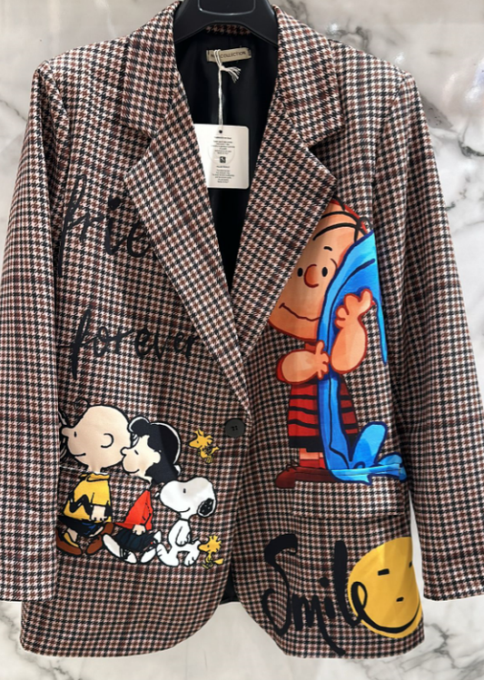 Italian Brown Houndstooth "Peanuts" Blazer
