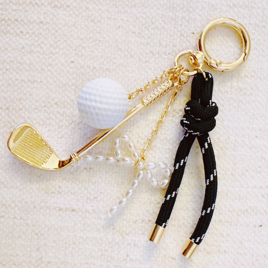 Par Tee Golf Bag Charm – Chic Gold & Forest Green Accent with Golf Club and Ball Charms