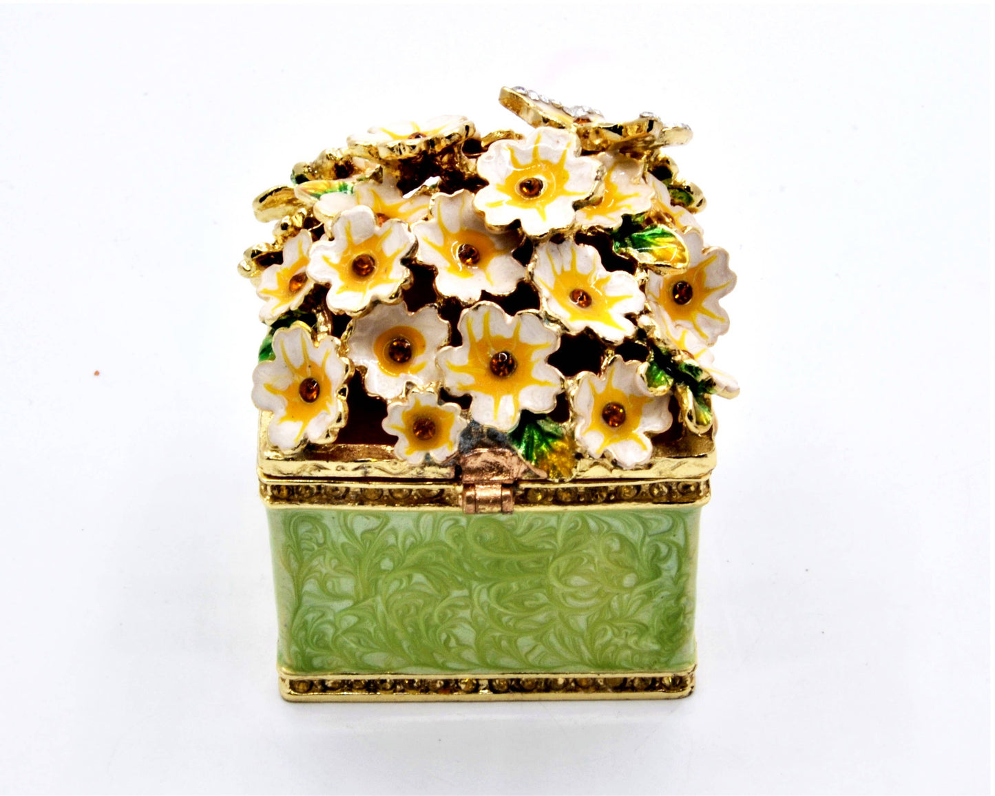 Jeweled Floral Trinket Box with Butterfly. Hand Crafted