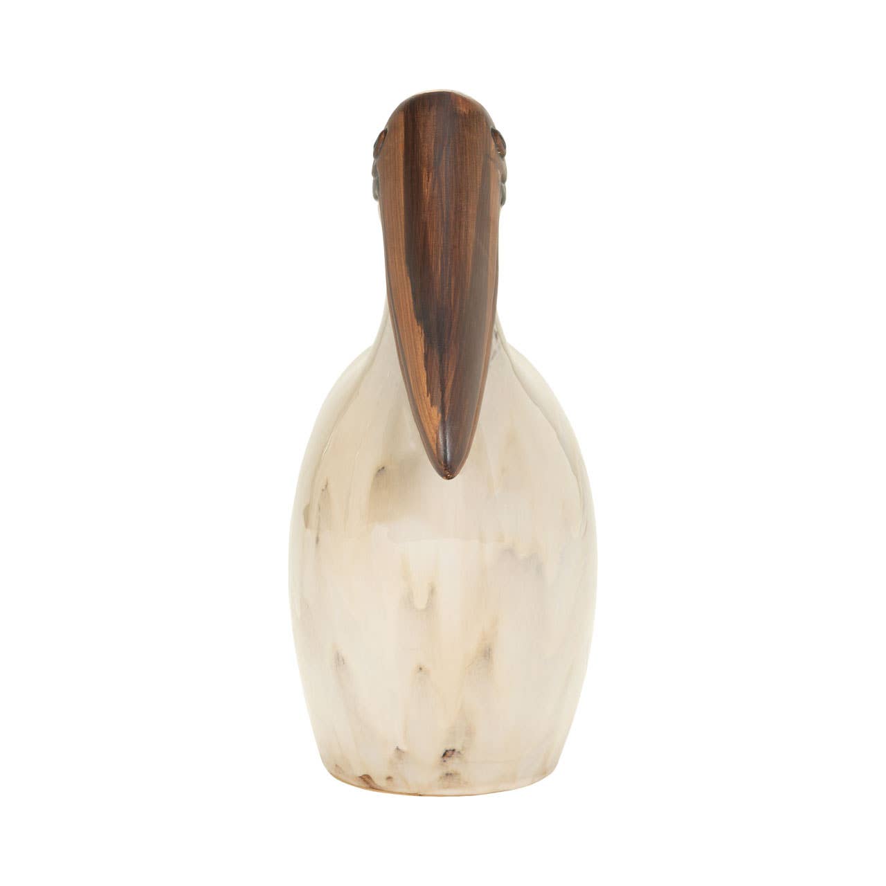 Tall Beige and Brown Ceramic Pelican Bird Sculpture, 15.5"h
