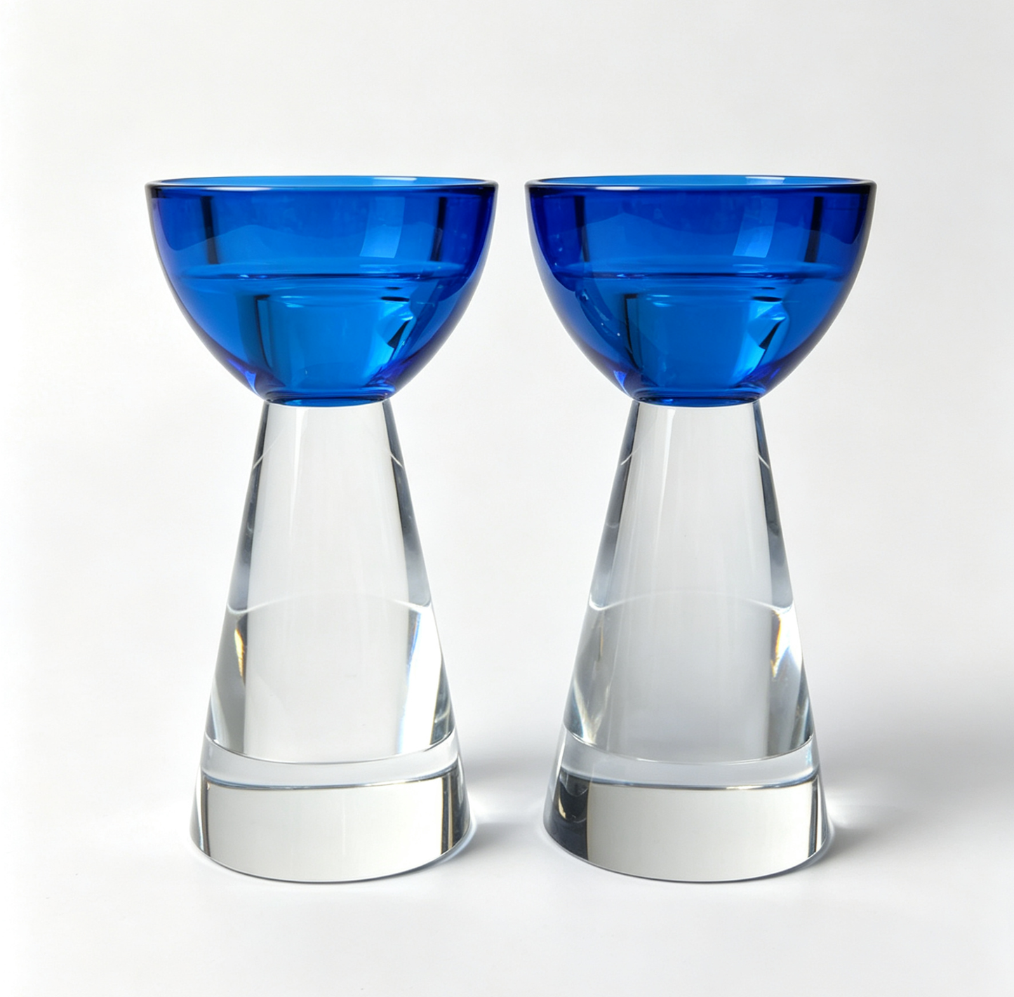 5" Blue Crystal Candle Holders with Clear Base – Set of 2