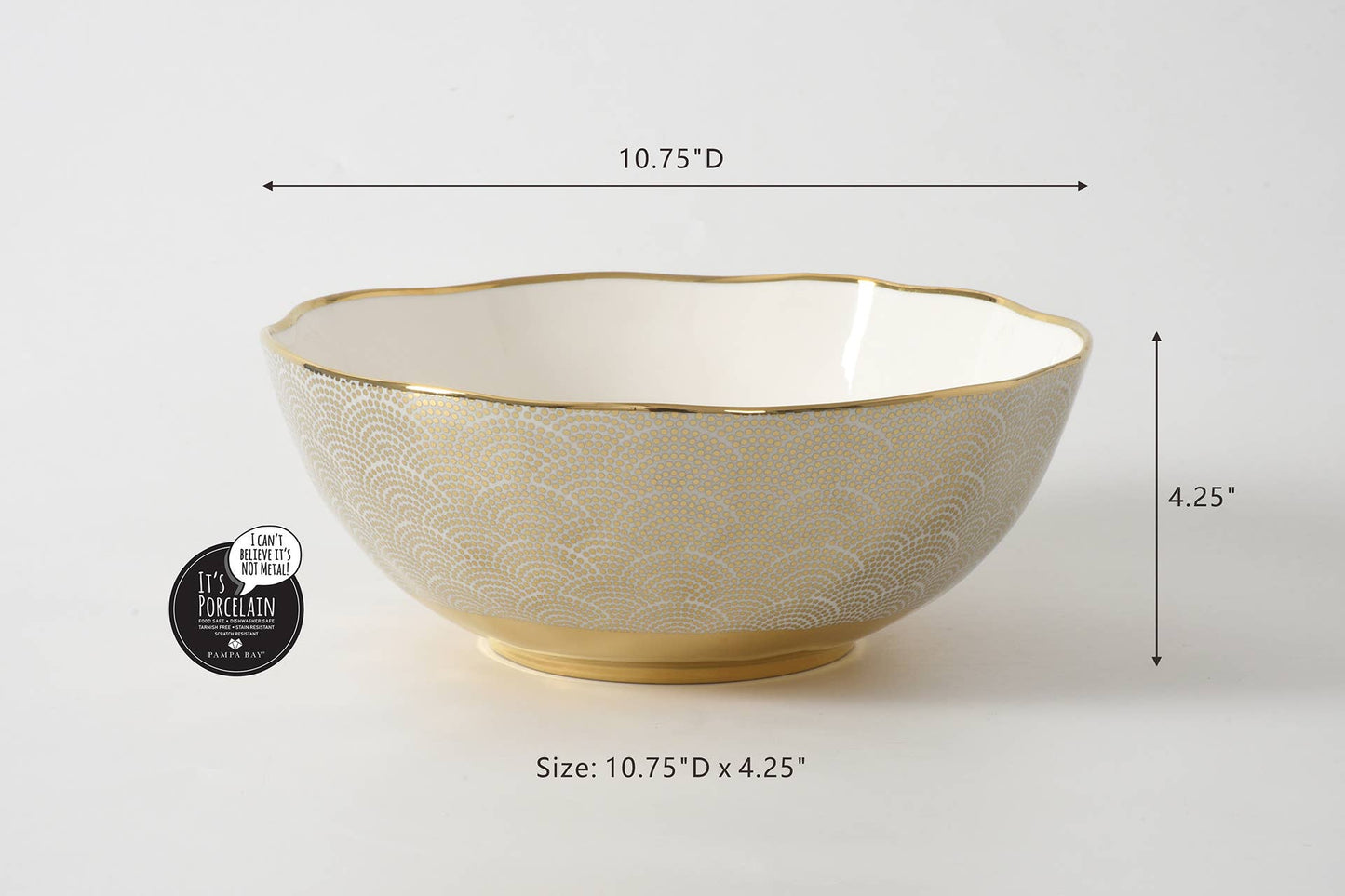 White and Gold Porcelain Bowl-Large