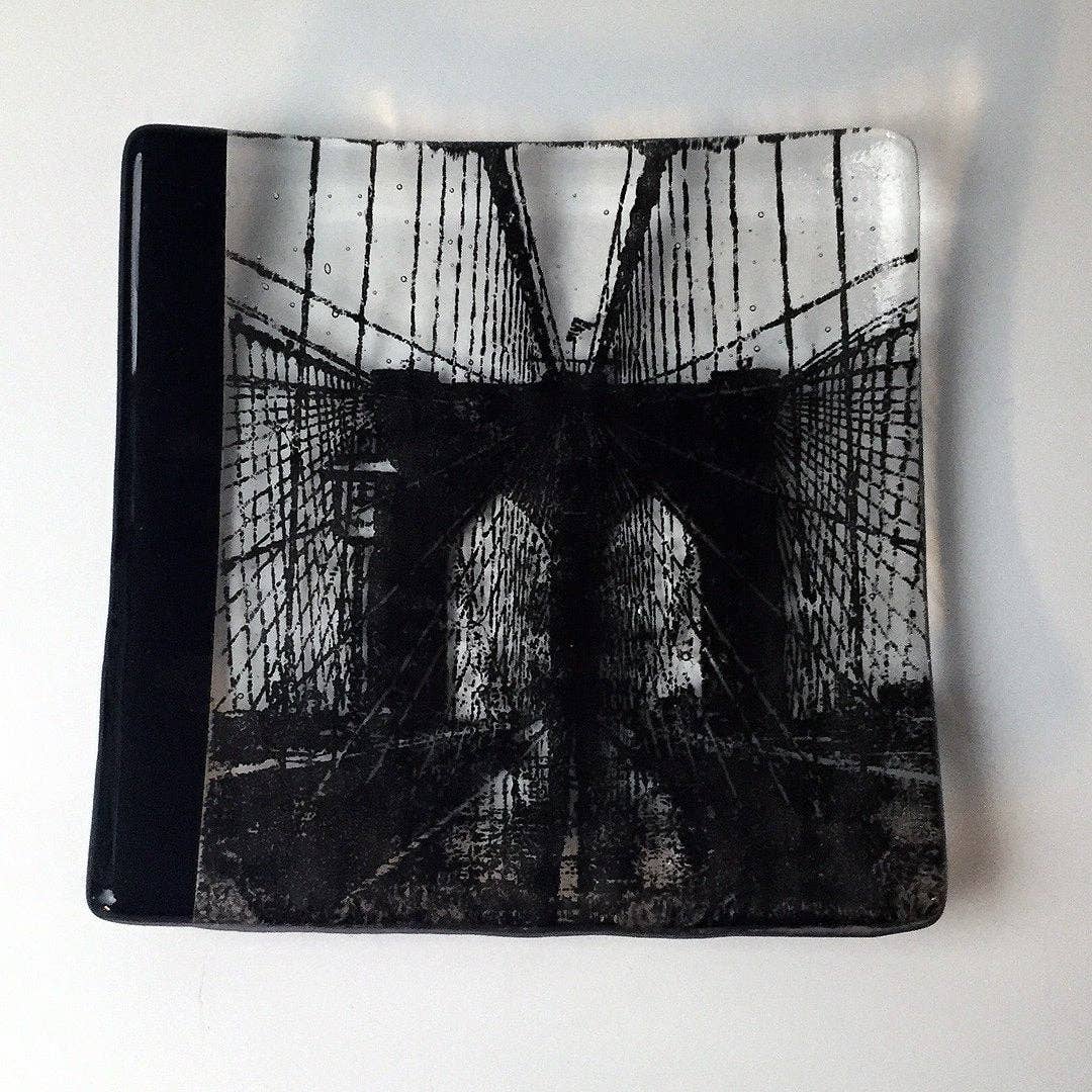 New York City Brooklyn Bridge Fused Glass 4.5" Catch-all