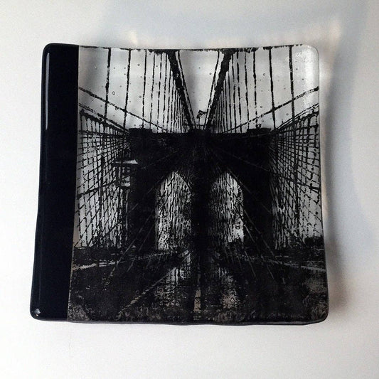 New York City Brooklyn Bridge Fused Glass 4.5" Catch-all