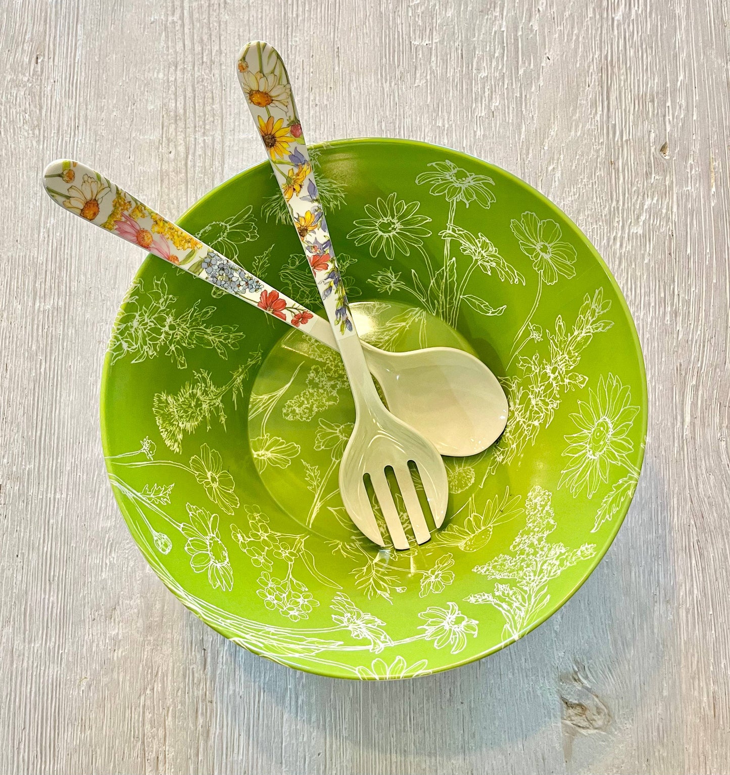 Wildflower Floral Serving Salad Pasta Bowl with Servers