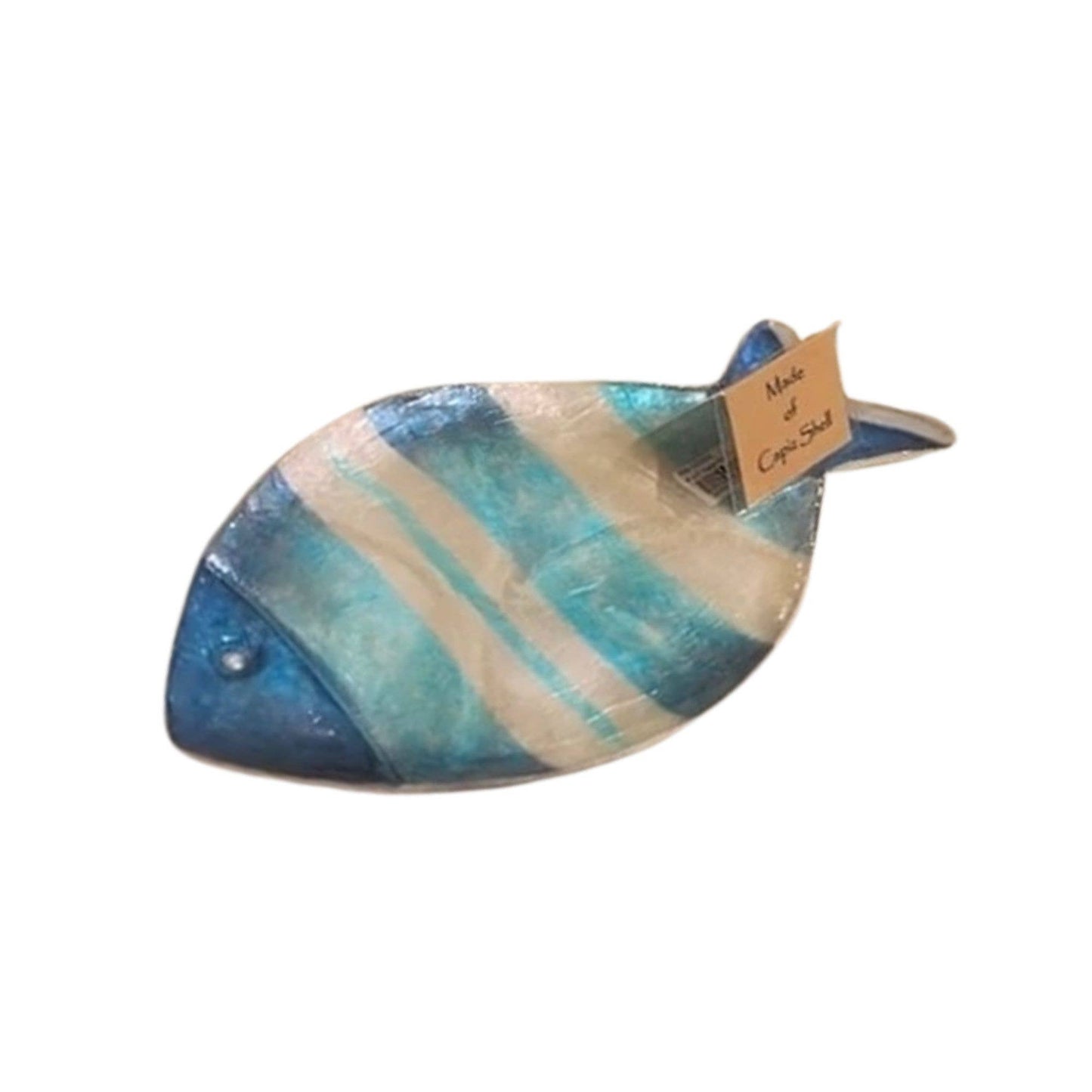 7.75" x 4.25" Capiz Fish-Shaped Tray (Blue/White)