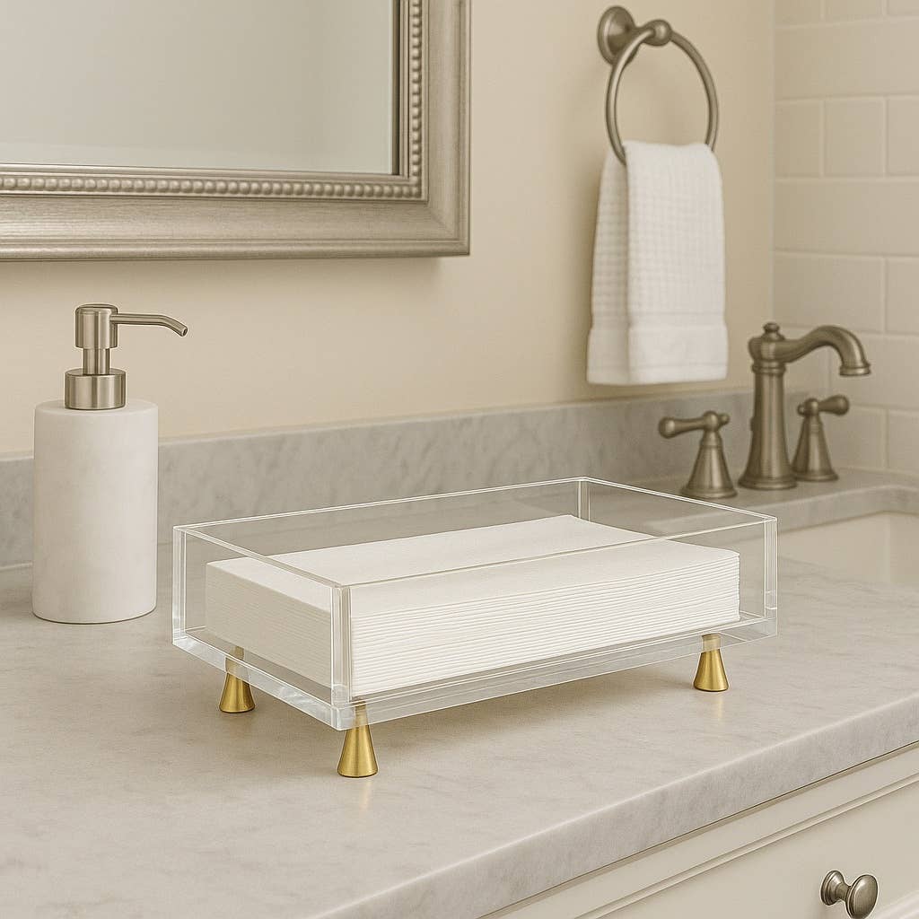 Footed Napkin Holder, Gold - Guest Towel