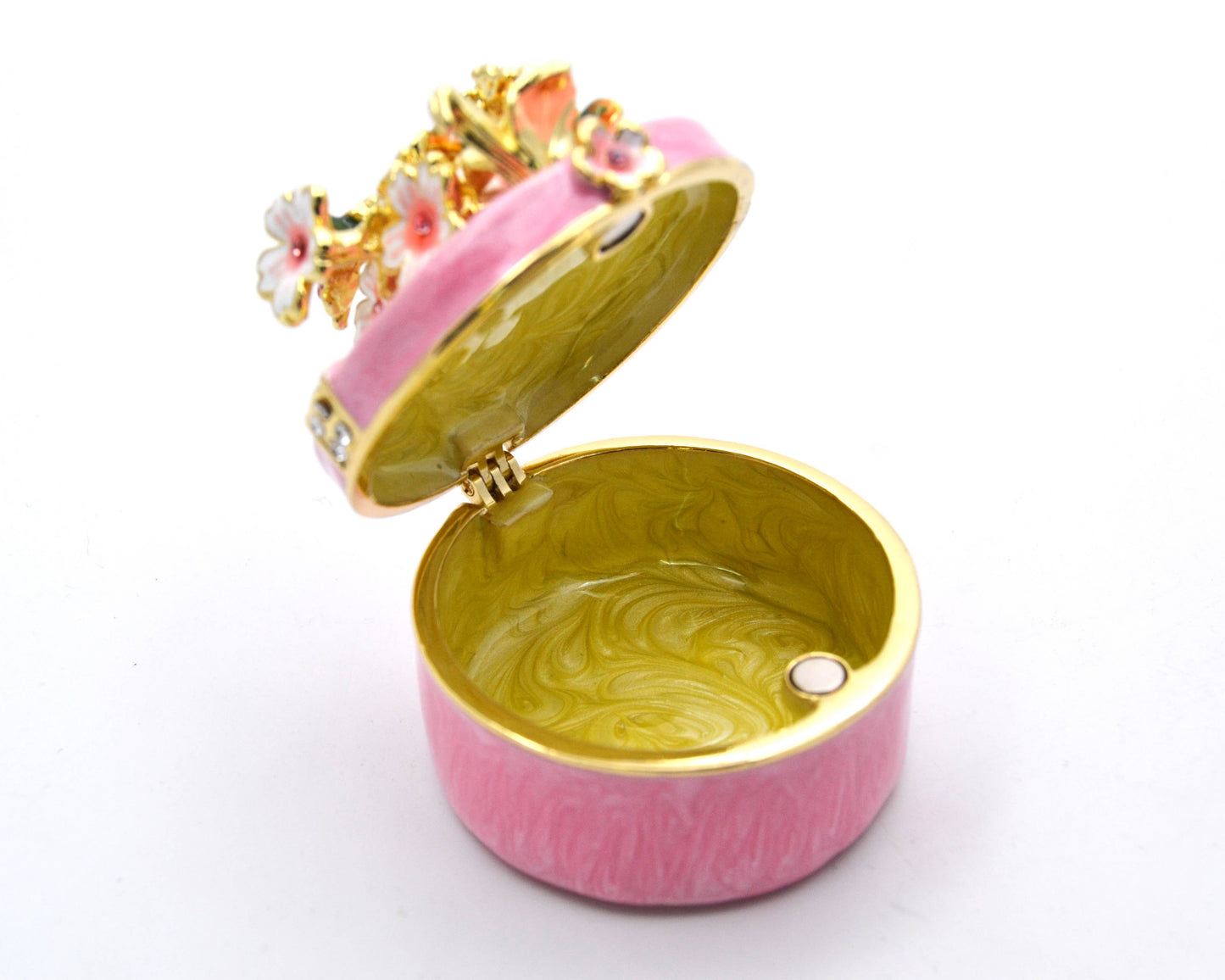 Round Shape Floral Trinket Box Made with Austrian Crystals