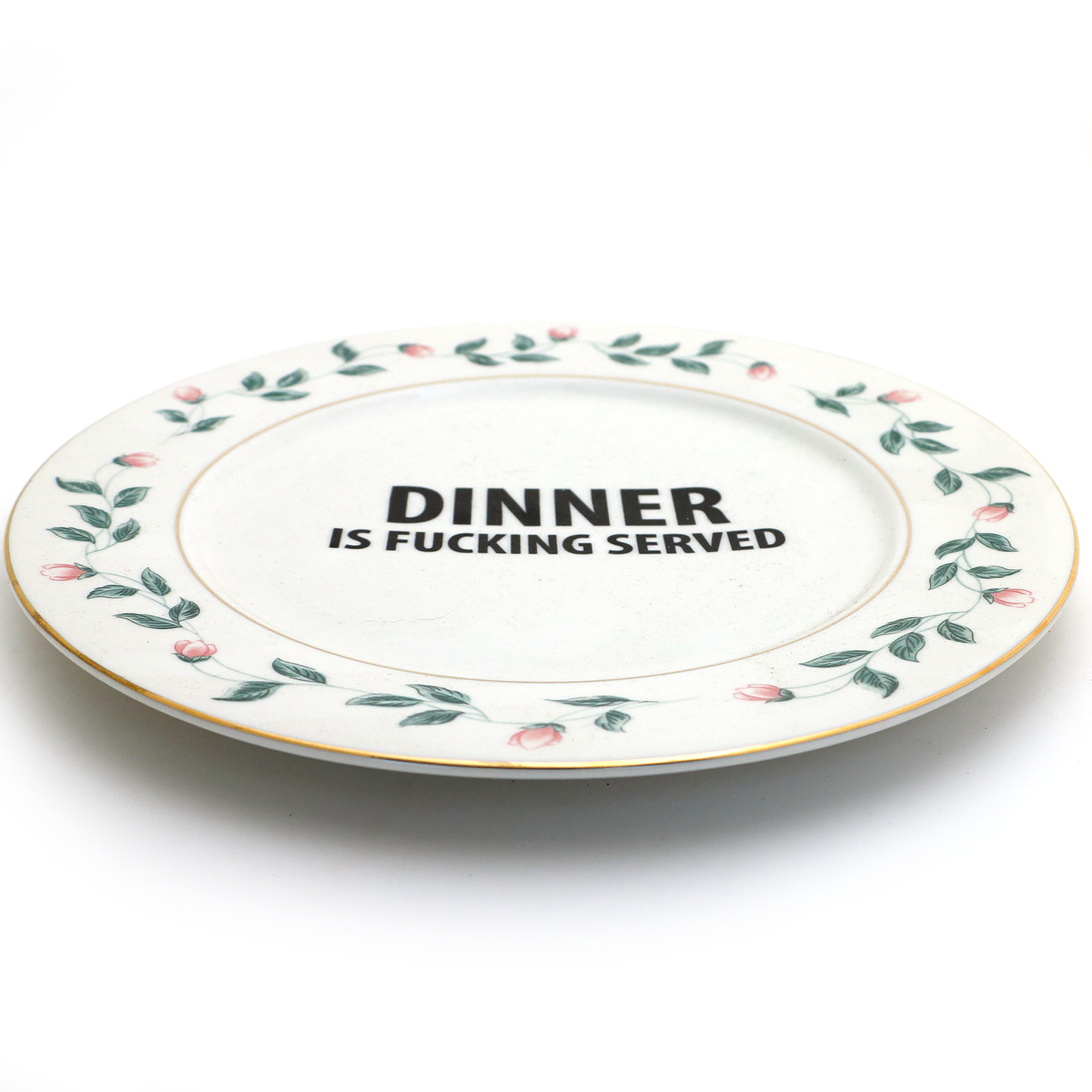 Dinner is F'n Served upcycled vintage plate- mature language