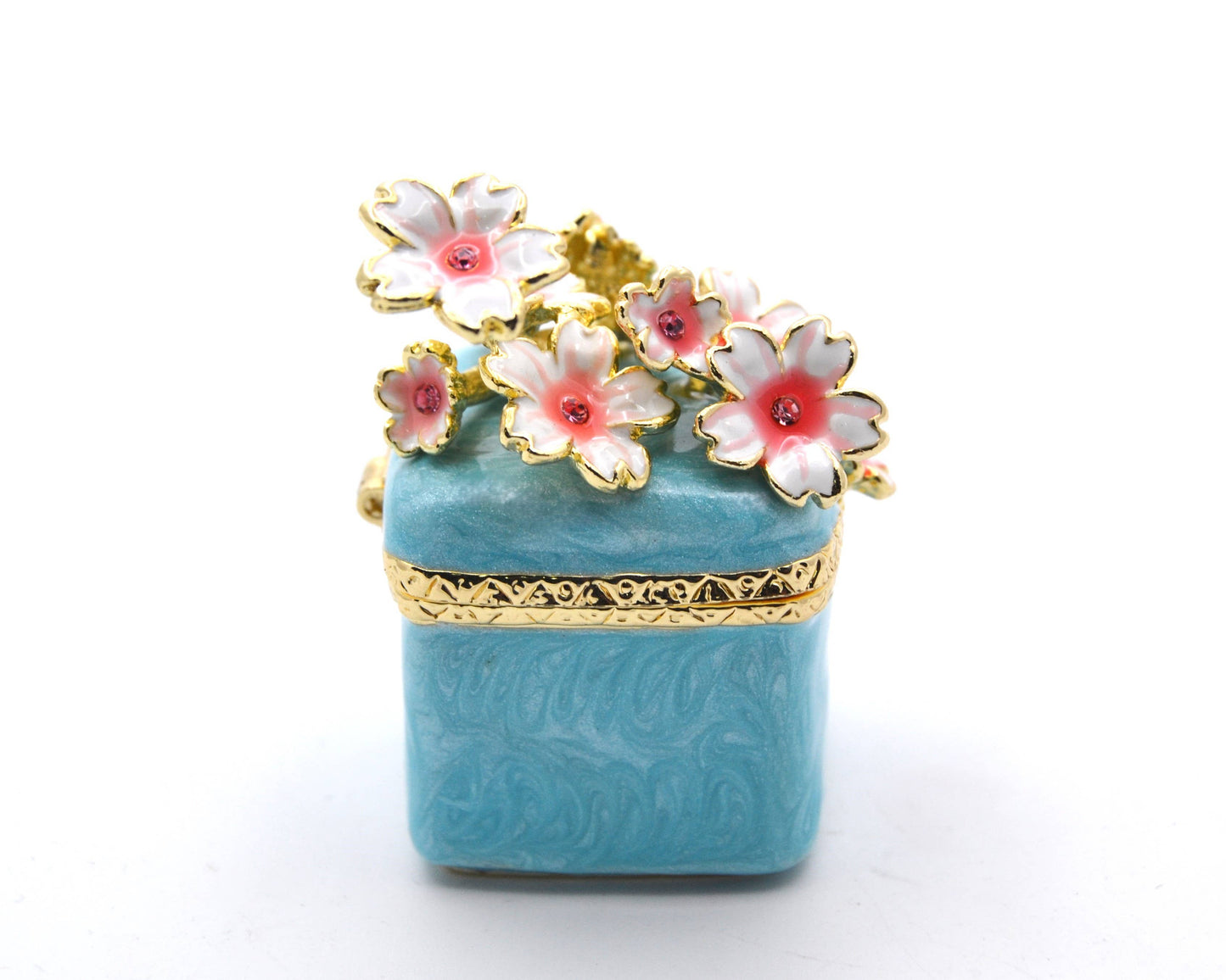 Jeweled Floral Trinket Box. Hand Set Austrian Crystals