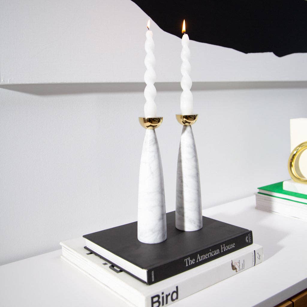 Coluna Candle Holders, Marble & Gold, Set of 2 (Almost Sold out)