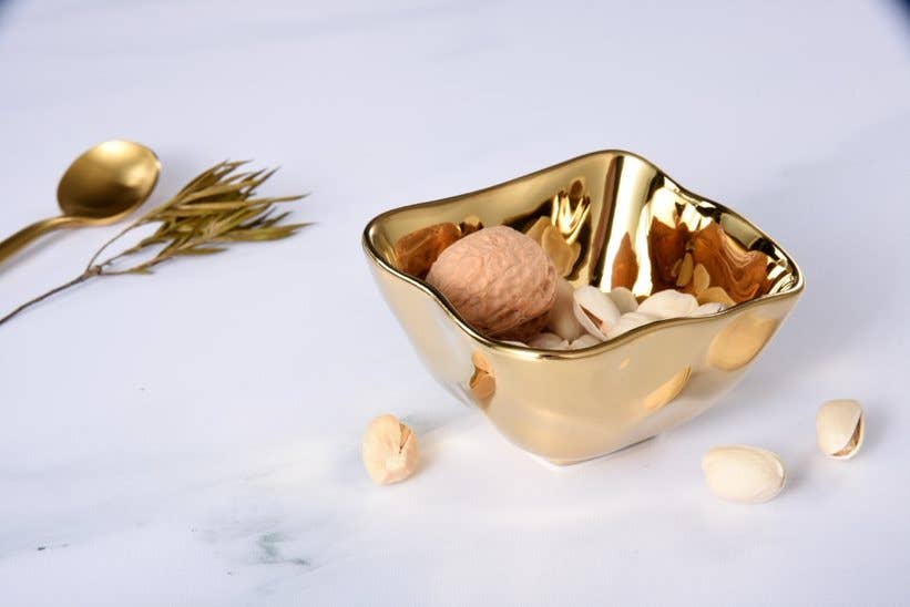 Mini Square Bowl in Gold Porcelain