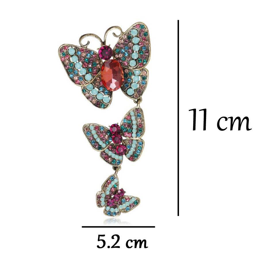 Three Butterflies Crystal Alloy Brooch