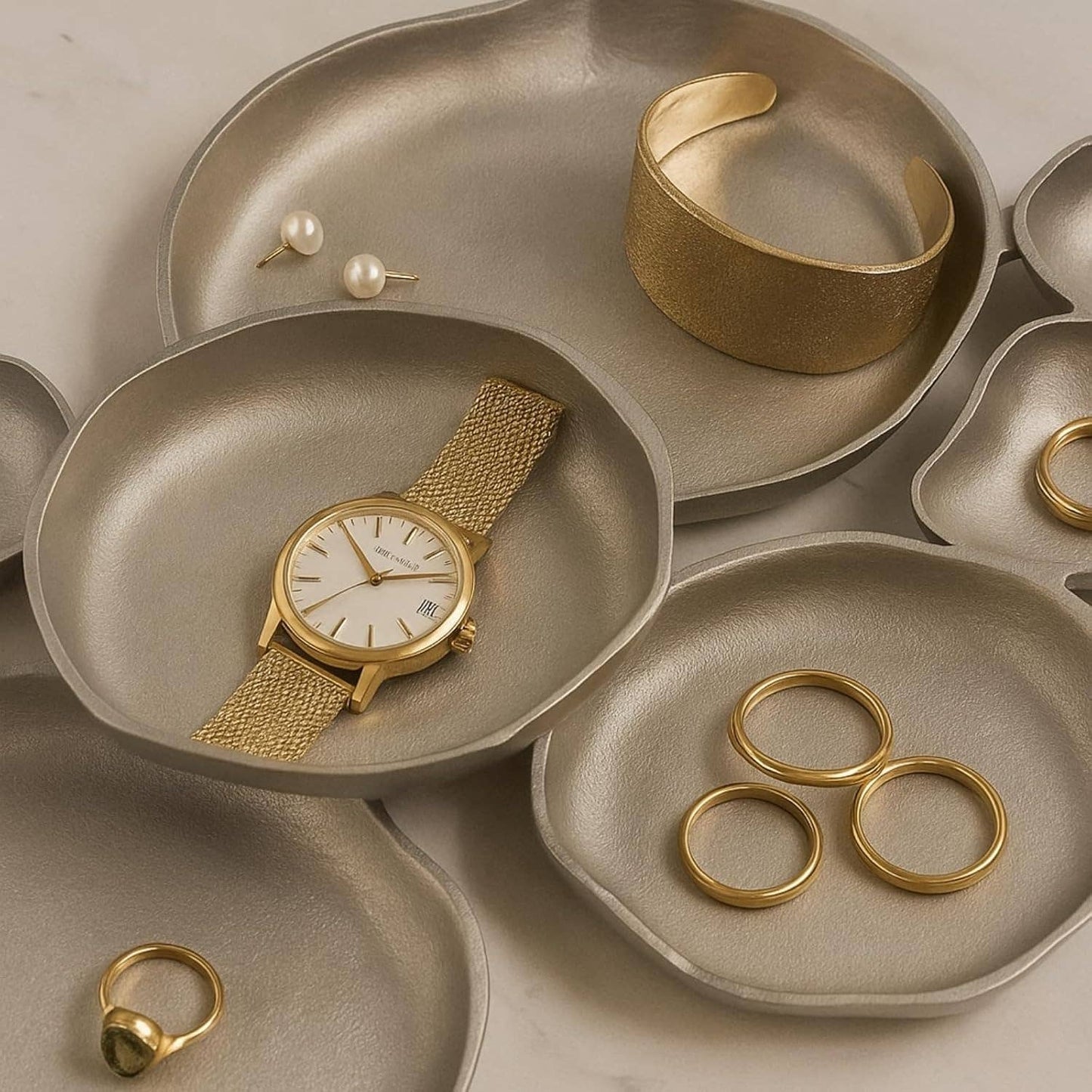 Cluster Decorative Bowls, Bright Silver Brass - Decoration