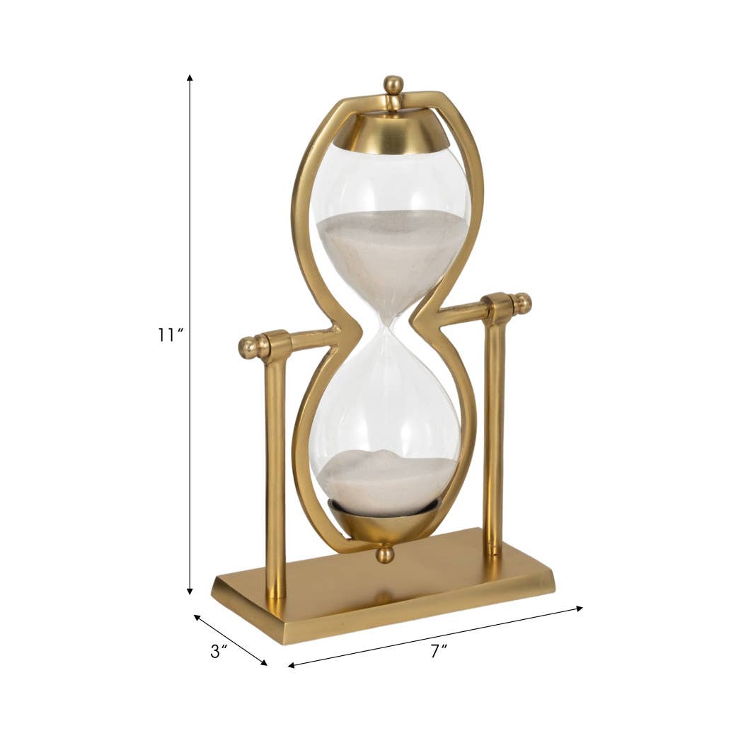 Decorative Sculpture - Gold Metal Hourglass Sandtimer, 11 in.